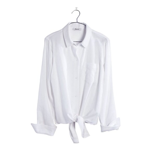 Madewell White Tie-Front Shirt Size Small Summer Vacation Lightweight - Picture 12 of 12